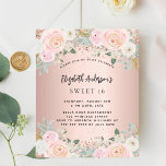 Rosa dourado flores Doce 16 convite orçamental<br><div class="desc">Um convite moderno, na moda e glamouroso para uma doce festa de aniversário 16, 16. Um fundo rosa dourado com flores rosas, rosas. O nome é escrito com um moderno estilo escrito à mão. Personalize e adicione os detalhes da sua festa. 1 folha = 1 convite impresso de borda a...</div>