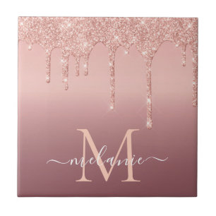 Rosa Dourado Glitter Cerâmica Azulejo Nome Persona