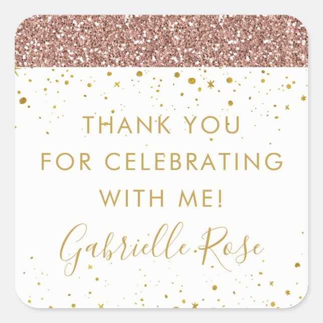 Rosa Dourado Glitter Obrigado A Favor Etiqueta (Frente)