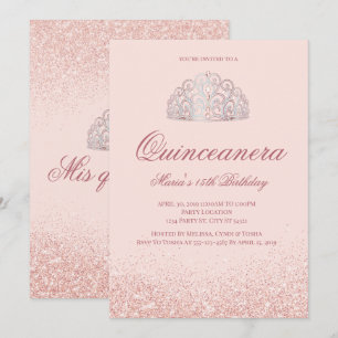 Rosa Dourado Glitter Quinceanera Convites