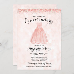 Rosa Dourado Glitter Vestido Quinceanera Convites