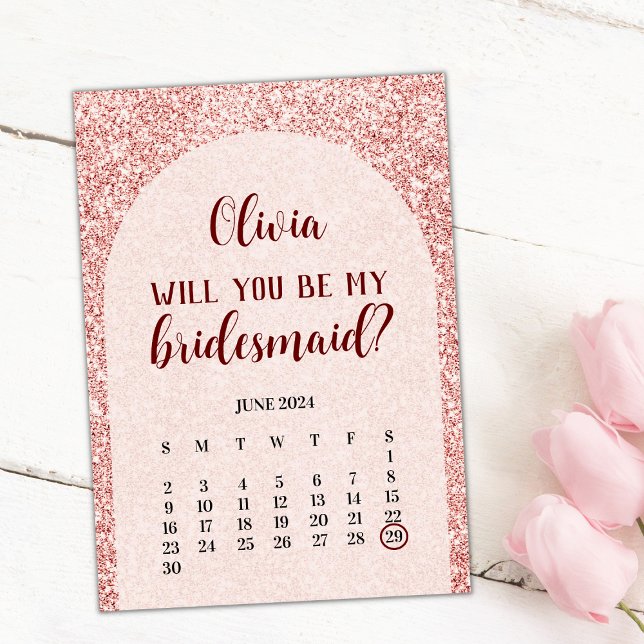 Rosa Dourado Guardar Data Cartão De Proposta Bride (will you be my bridesmaid proposal card rose gold pink save the date calendar)