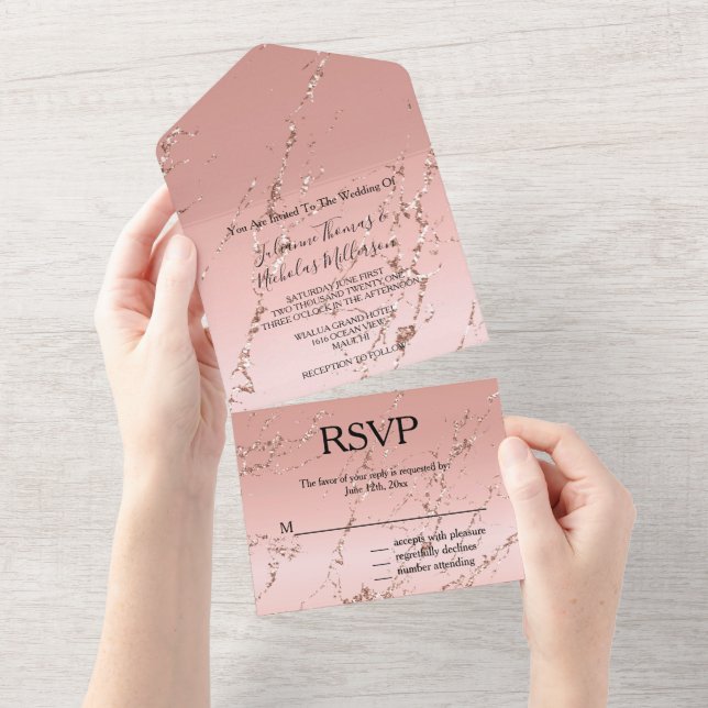 Rosa Dourado Marble Glitzy Glitter Wedding (Aba destacável)