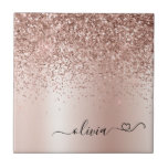Rosa Dourado - Nome do Monograma do Metal com Lant<br><div class="desc">Rosa Dourado - Folha cor-de-rosa esbranquiçada Folha esfarelada Metálica Brilhante Nome do Monograma de Metal Brutado e Azulejos Cerâmicos Iniciais com nome cursivo e coração. Isto faz o doce e perfeito aniversário de 16 anos, casamento, chá de panela, aniversário, chá de fraldas ou festa de solteira presente para alguém que...</div>