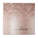 Rosa Dourado - Nome do Monograma do Metal com Lant<br><div class="desc">Rosa Dourado - Folha cor-de-rosa esbranquiçada Folha metálica Sparkle Glitter escovado Nome do Monograma de Metal e Azulejos Cerâmicos Iniciais. Isto faz o doce e perfeito aniversário de 16 anos, casamento, chá de panela, aniversário, chá de fraldas ou festa de solteira presente para alguém que ama luxo de luxo e...</div>