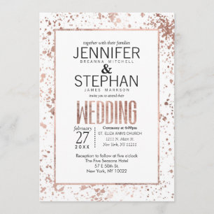 Rosa Dourado Paint Splatters Convites de Casamento