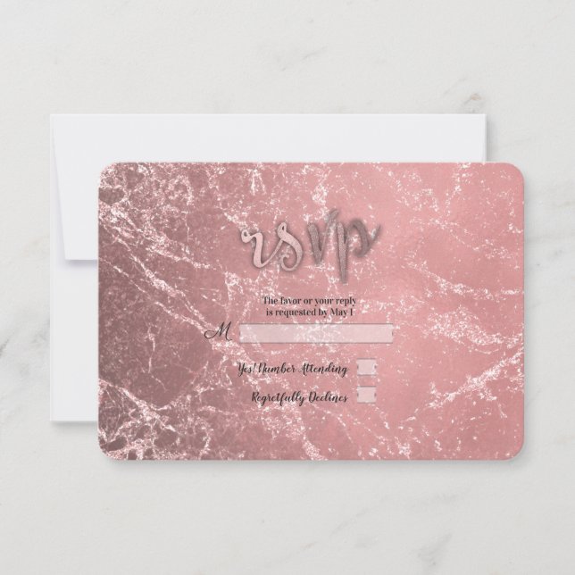 Rosa Dourado Pink Moderno Glam Mármore RSVP Respos (Frente)