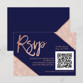 Rosa dourado script azul QR code rsvp casamento