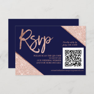 Rosa dourado script azul QR code rsvp casamento