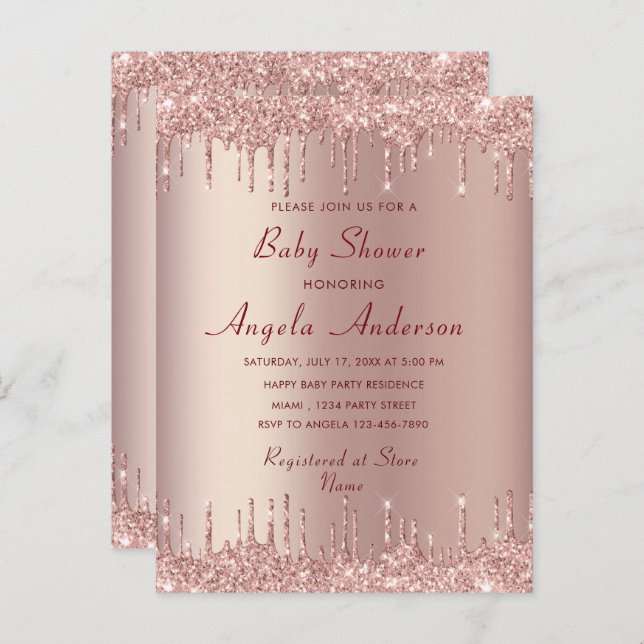 Rosa Dourado Seu Cartão De Convite Para Chás de fr (Frente/Verso)