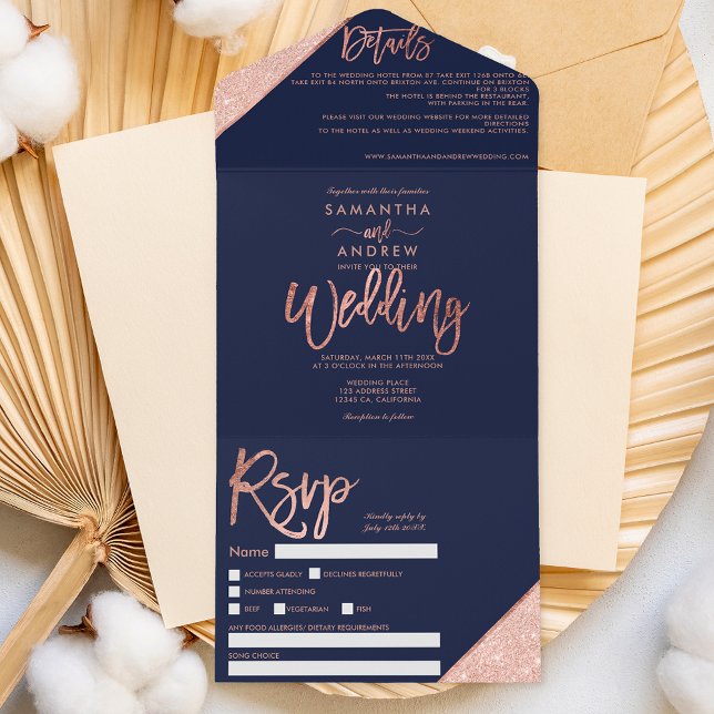 Rosa dourado tipografia marinho casamento azul (Criador carregado)