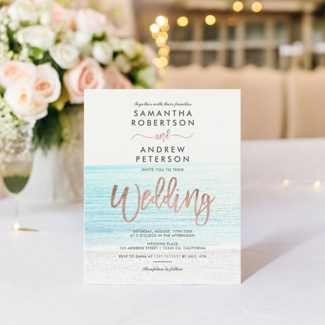 Rosa dourado tipografia praia foto orçamento casam (Rose gold typography beach photo budget wedding )