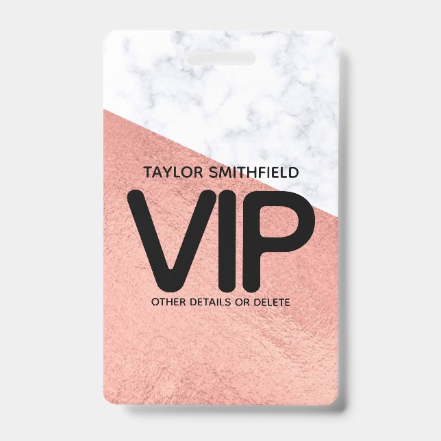 Rosa dourado trendê VIP lanyard crachá personaliza (Frente)