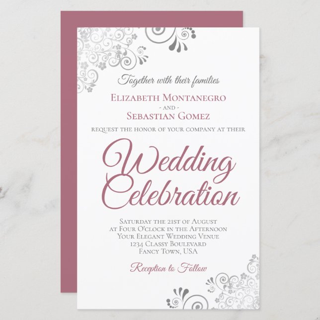 Rosa Dusty e Convite de casamento de ORÇAMENTO bra (Frente/Verso)