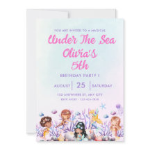 Rosa e Azul sob o Convite de Aniversário do Mar