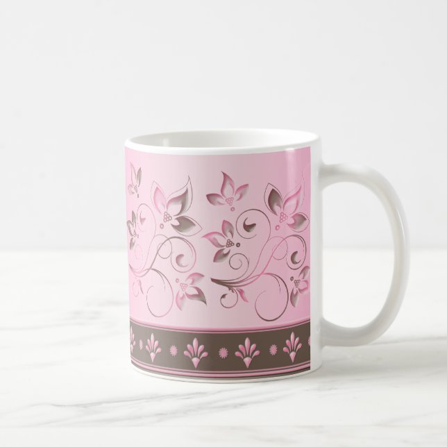 Rosa e caneca cerâmica floral de Brown (Direita)