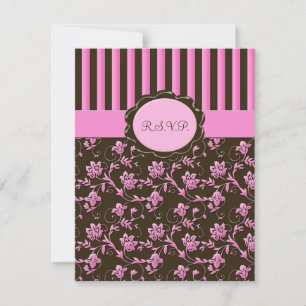 Rosa e cartão floral da listra R.S.V.P. de Brown