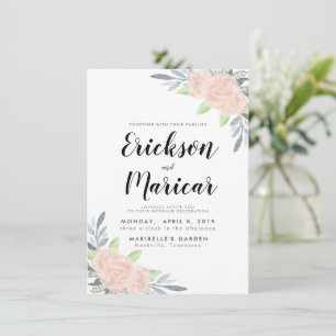 Rosa e Cinza Floral   Convite de Casamento