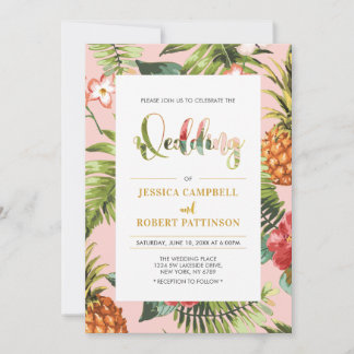 Rosa e Dourado | Convite para Casamento Tropical d