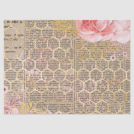 Rosa e Dourado Papel Teclado Decoupage Honeycomb