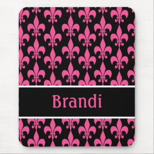 Rosa e flor de lis personalizada preto Mousepad