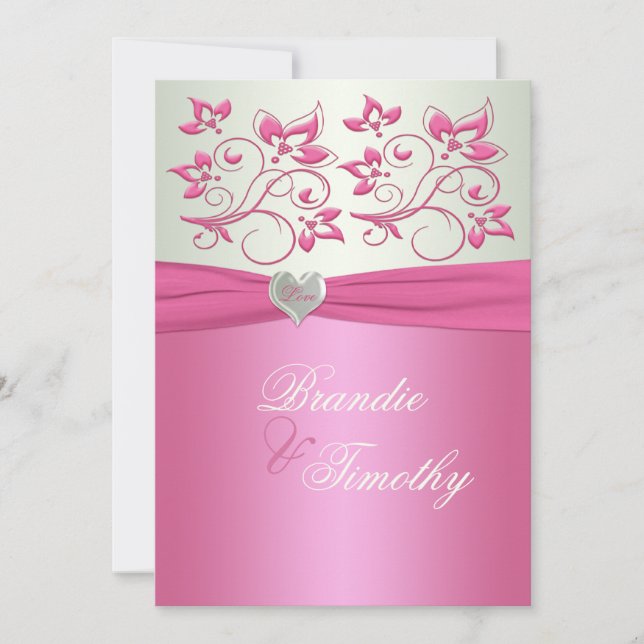 Rosa e II floral verde pálido convite Wedding (Frente)