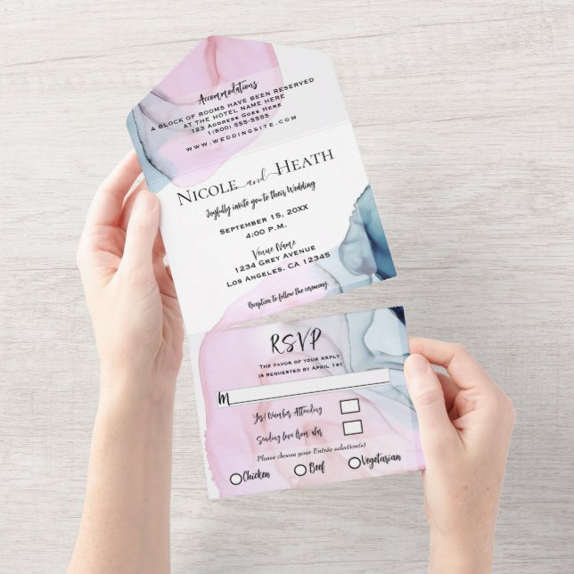 Rosa e Turquesa Chic Moderno Casamento Aquarela Br (Aba destacável)