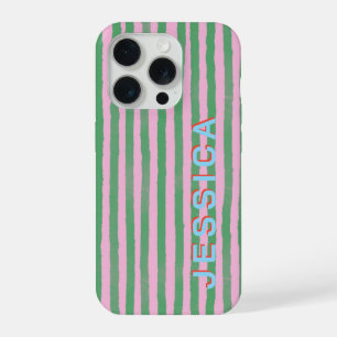Rosa e Verde Listrado Préppy com Nome Personalizad