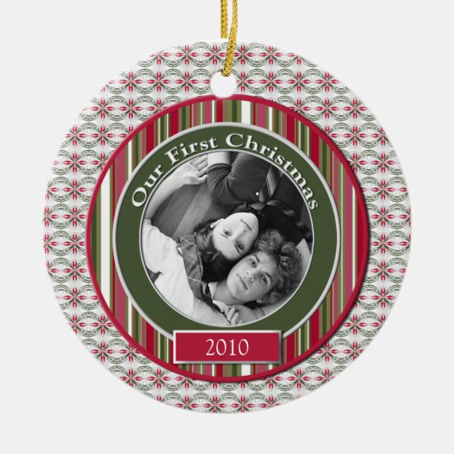 Rosa e Verde Nosso Primeiro Enfeites de natal (Frente)