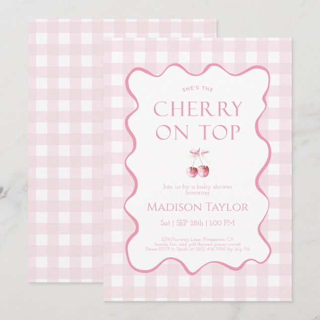 Rosa Ela É Cereja No Convite Do Chá de fraldas Sup (Frente/Verso)