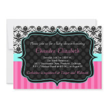 Rosa, Elegante, Convite para Chá de fraldas Damask