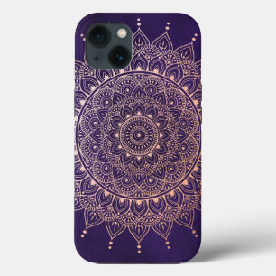 Rosa Elegante Dourada no Purple Floral Henna Manda