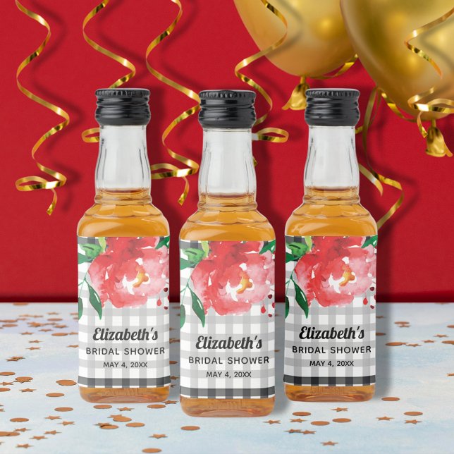 Rosa em Chuva de Noiva Preta e Branca Mini (Rose on black and white bridal shower mini liquor bottle personalized labels)