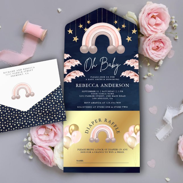 Rosa Empoeirado Dourado Boho Arco-íris Azul Marinh (Criador carregado)