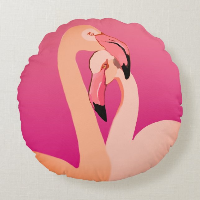 Rosa, Flamingo Ama Almofada de Lama Redonda (Frente)