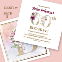 Rosa Floral B 60º Convite de aniversário