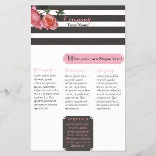 Rosa Floral Black & White Stripes - Folheto