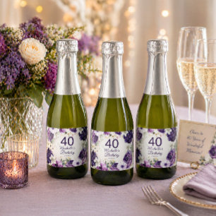 Rosa Floral Brilho Branco Roxo 40º Aniversário Nom