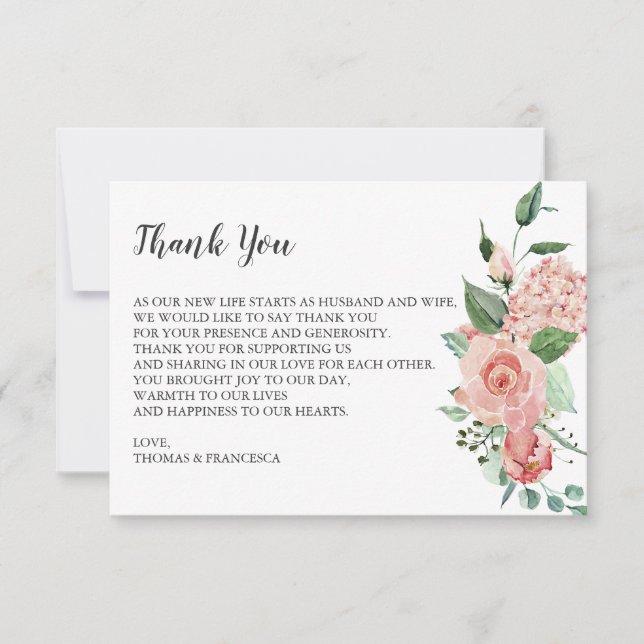 Rosa Floral Cartões de agradecimentos De Casamento (Frente)