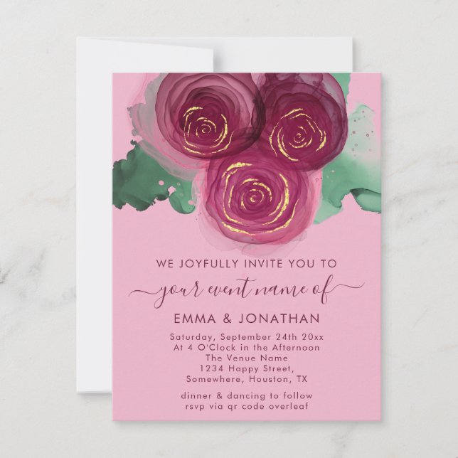 Rosa Floral Código QR Borgondy Marsala Rosa (Frente)