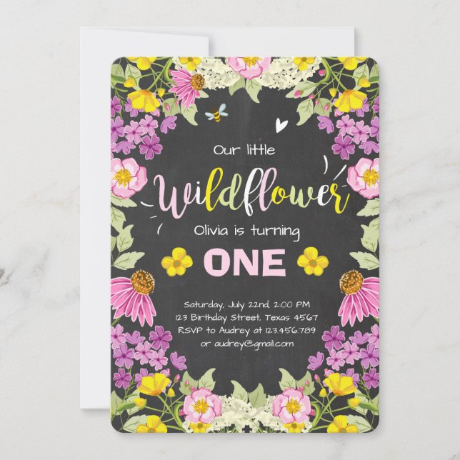 Rosa floral da menina do convite do aniversário do (Frente)