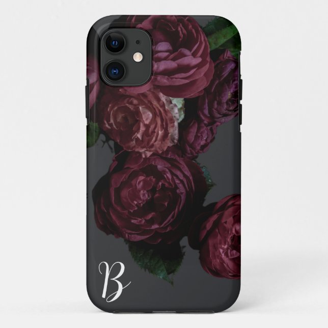 Rosa Floral Escuro Elegante - Capa de telefone Mon (Verso)