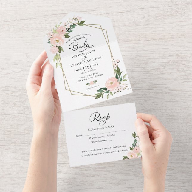 Rosa Floral Geométrico Espanhol Casamento (Aba destacável)