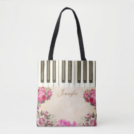 Rosa Floral Piano Music Tote Bags