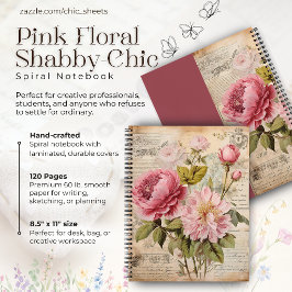 Rosa Floral Shabby-Chic 8,5"x11" Espiral Deluxe