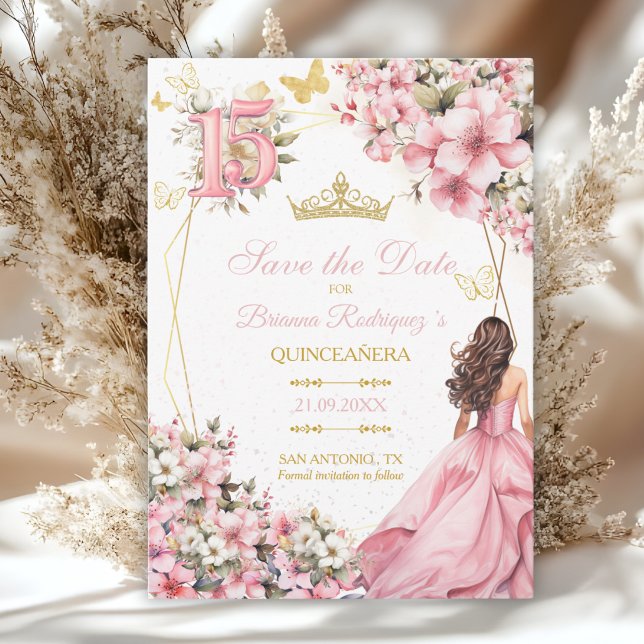 Rosa Flores Borboletas Douradas Quinceañera (Criador carregado)