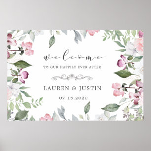 Rosa Garden Floral Wedding Poster de Boas-Vindas