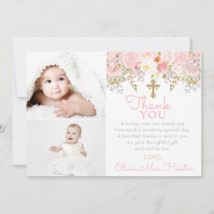 Rosa Garden Girl Baptism Dois Cartões de agradeci