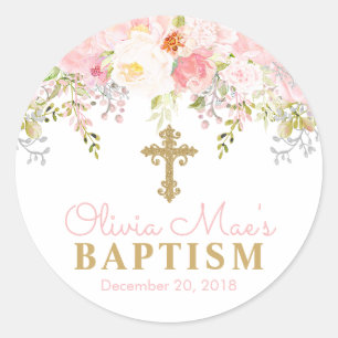 Rosa Garden Girl Baptism Favor Etiquetas