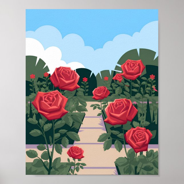 Rosa Garden Poster - Floral de vetor plano minimal (Frente)